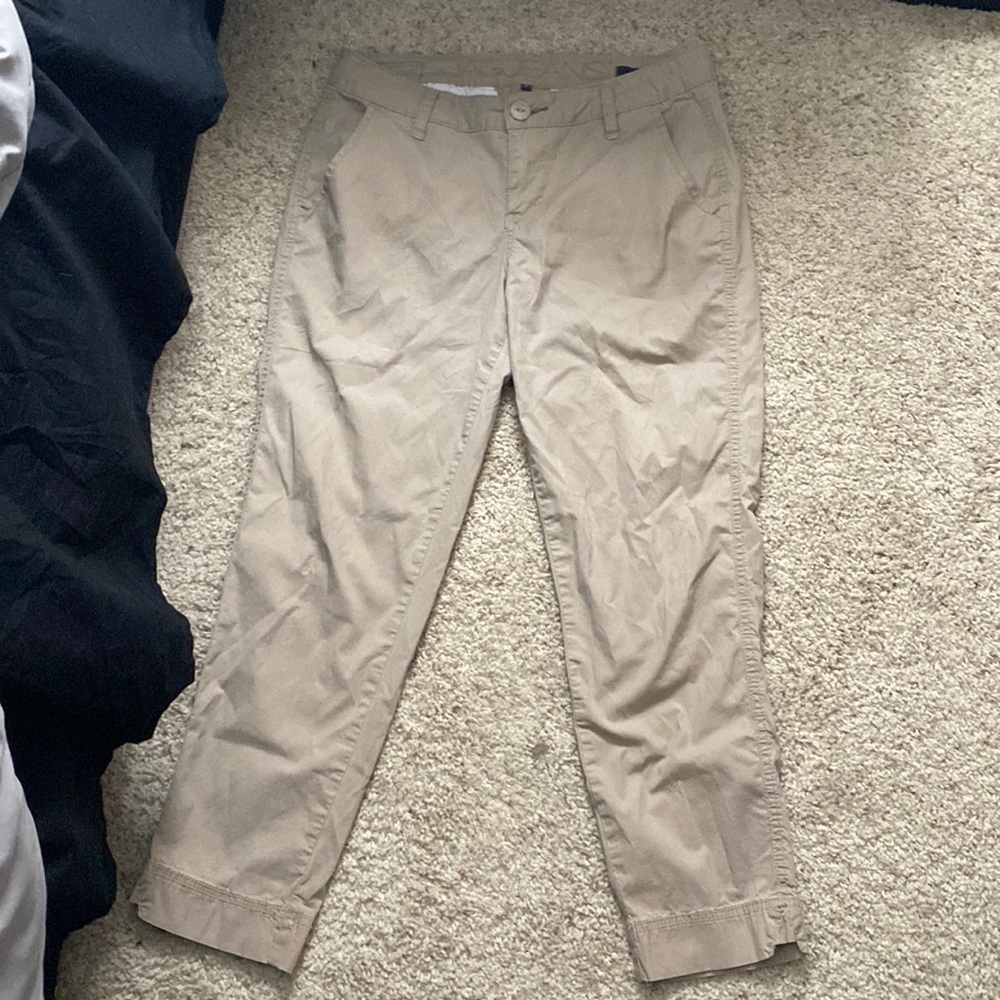 Tan, classic fit jag jeans.